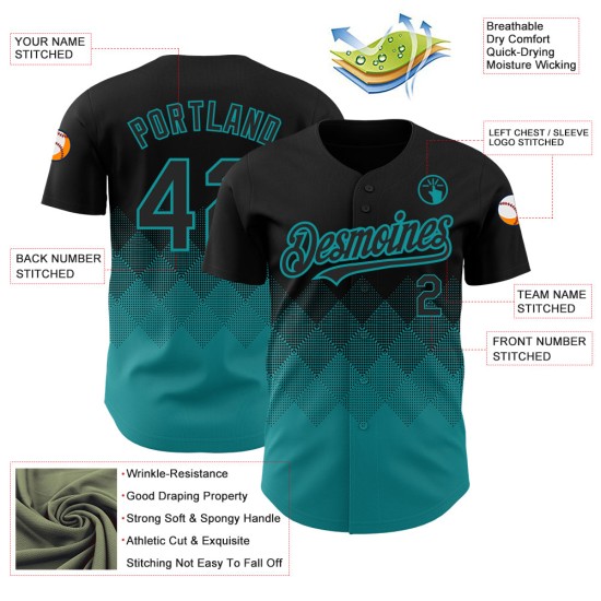 3D Jersey Farbverlauf Quadrat Schwarz Baseball Teal Muster Formen Authentisches Design Custom