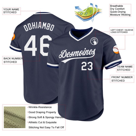 Weißes, marineblaues authentisches Baseball-Trikot im Retro-Look