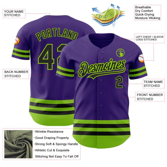 Authentic Custom Jersey Line Grün Baseball Lila Schwarz-Neon