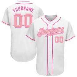 Benutzerdefiniertes authentisches Baseball-Trikot in Weiß und Mittelpink