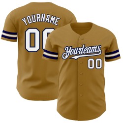 Weiß-Marineblau Authentic Baseball Custom Old Jersey Gold