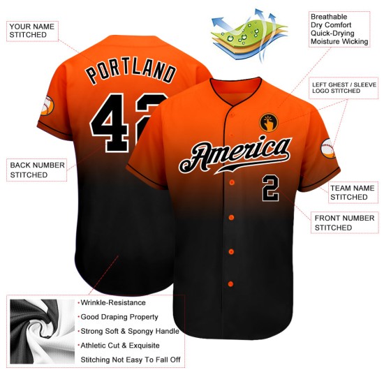 Benutzerdefinierte Orange Schwarz-Weiß Authentic Fade Fashion Baseball Jersey