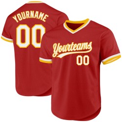 Throwback Baseball Authentic Red Jersey Custom Weiß-Gold