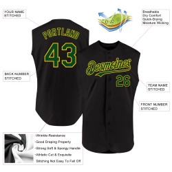 Authentisches Baseball-Trikot in Schwarz, Grün und Gelb, ärmellos, individuell