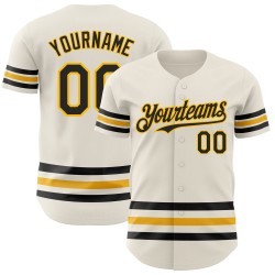 Custom Line Creme Jersey Authentic Schwarz-Gold Baseball
