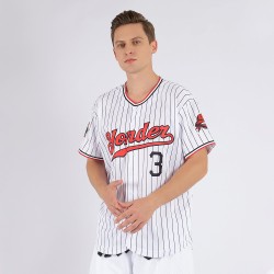Benutzerdefiniertes weißes schwarzes Nadelstreifen-rot-schwarzes authentisches Baseball-Trikot