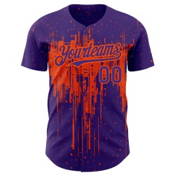 Tropfendes benutzerdefiniertes Muster Baseball Jersey Lila Authentisches 3D Orange Art Splatter Design
