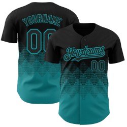 3D Jersey Farbverlauf Quadrat Schwarz Baseball Teal Muster Formen Authentisches Design Custom