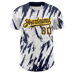 Shape Custom Authentic Navy-Gold Design Weiß 3D Jersey Baseball Scharfes Abstraktes Muster