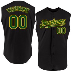 Authentisches Baseball-Trikot in Schwarz, Grün und Gelb, ärmellos, individuell