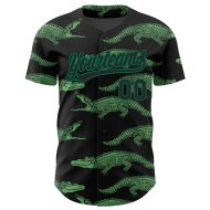 Authentische 3D Custom Jersey Schwarz Design Krokodil Muster Grün Kelly Baseball