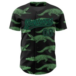 Authentische 3D Custom Jersey Schwarz Design Krokodil Muster Grün Kelly Baseball