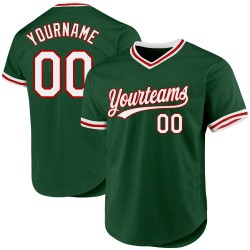 Weiß-Rotes Baseball Throwback Authentic Green Custom Jersey