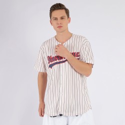 Benutzerdefinierte Creme Navy Nadelstreifen Navy-Rot Baseball Jersey