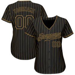 Benutzerdefiniertes schwarzes altes goldenes Nadelstreifen-Baseballtrikot in Schwarz