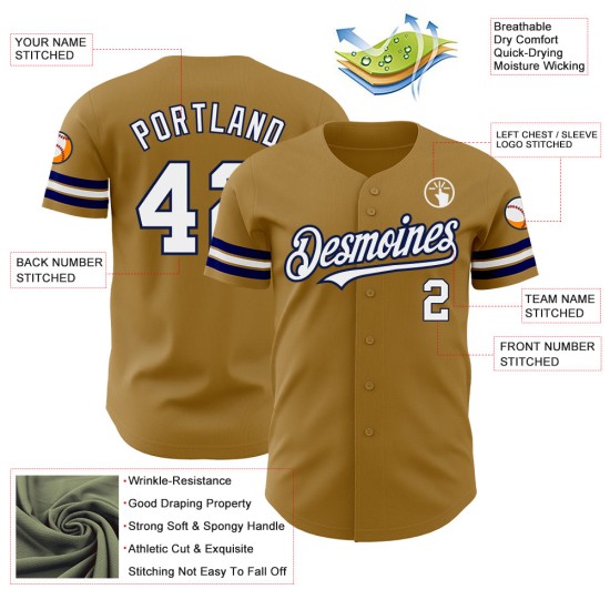 Weiß-Marineblau Authentic Baseball Custom Old Jersey Gold