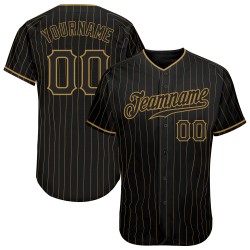 Benutzerdefiniertes schwarzes altes goldenes Nadelstreifen-Baseballtrikot in Schwarz