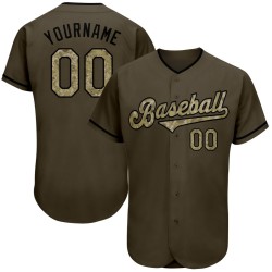 Benutzerdefiniertes Olive Camo-Schwarz Authentic Salute To Service Baseball-Trikot