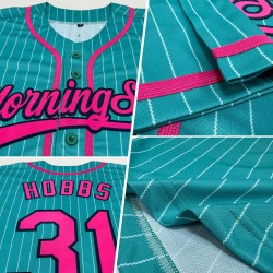 Benutzerdefinierte Aqua Weiß Nadelstreifen Pink-Navy Authentic Baseball Jersey