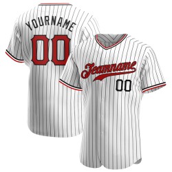 Benutzerdefiniertes weißes schwarzes Nadelstreifen-rot-schwarzes authentisches Baseball-Trikot