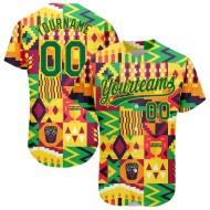3D Muster Kwanzaa Baseball Afrikanische Kelly Jersey Grün Custom Design Glücklich Gelb Authentische