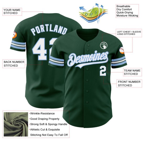 Jersey Weiß-Hell Benutzerdefinierte Grün Baseball Blau Authentisch