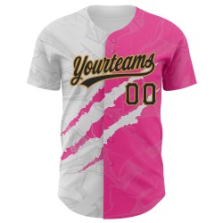 Baseball Gold Schwarz 3D Jersey Graffiti Muster Custom Scratch Authentic Pink-Old