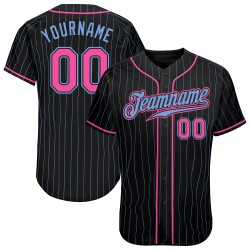Benutzerdefiniertes schwarzes hellblaues Nadelstreifen-pink-hellblaues authentisches Baseball-Trikot