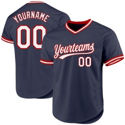 Weiß-Rotes Jersey Navy Throwback Authentic Baseball Custom