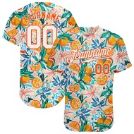 Benutzerdefinierte Weiß Orange 3D Muster Design Obst Authentische Baseball Jersey