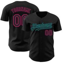 Authentisches benutzerdefiniertes Pink-Teal Baseball Black Jersey Hot