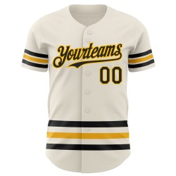 Custom Line Creme Jersey Authentic Schwarz-Gold Baseball