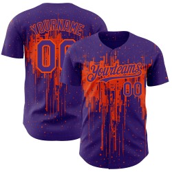Tropfendes benutzerdefiniertes Muster Baseball Jersey Lila Authentisches 3D Orange Art Splatter Design