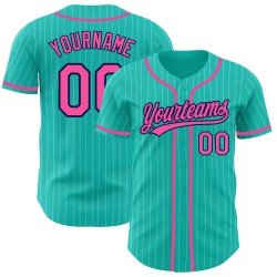 Benutzerdefinierte Aqua Weiß Nadelstreifen Pink-Navy Authentic Baseball Jersey