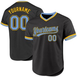 Leichtes authentisches schwarzes Throwback Custom Baseball Jersey Blau-Gold