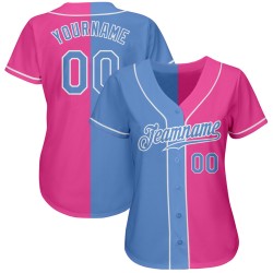 Benutzerdefiniertes rosa hellblau-weißes authentisches Split Fashion Baseball-Trikot