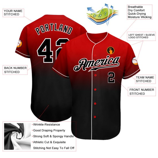 Benutzerdefinierte rot schwarz-weiß authentische verblasst Mode Baseball Jersey