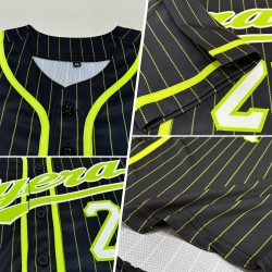 Benutzerdefinierte schwarz neongrün Nadelstreifen neongrün-weiß authentische Baseball Jersey